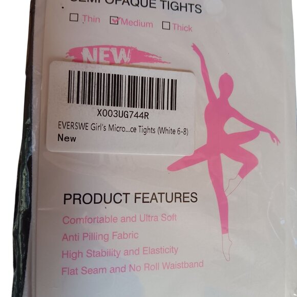 Everswe Girls White Semi Opaque Tights 40D Size 6-8 NEW - Picture 2 of 3